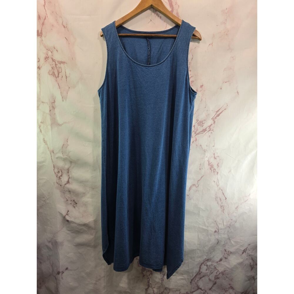 J Jill Dress Womens XL Blue Tank Midi Scoop Indigo Pure Handkerchief
